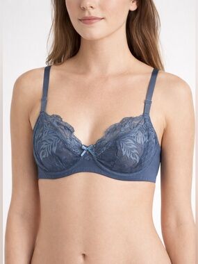 Understance Lace Bra Blue 30C Underwire Unlined Sheer Feminine Intimates Comfy